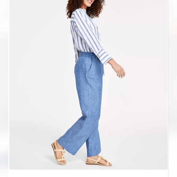 Charter club Luxury blue linen Drawstring-Waist Pants Size XL fit 1x - Picture 4 of 13